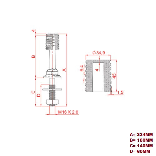 Pino Cruzeta Galvanizado a Fogo para Isolad Porcelana/Polimérico 25 kV 324 mm com Rosca 35 mm