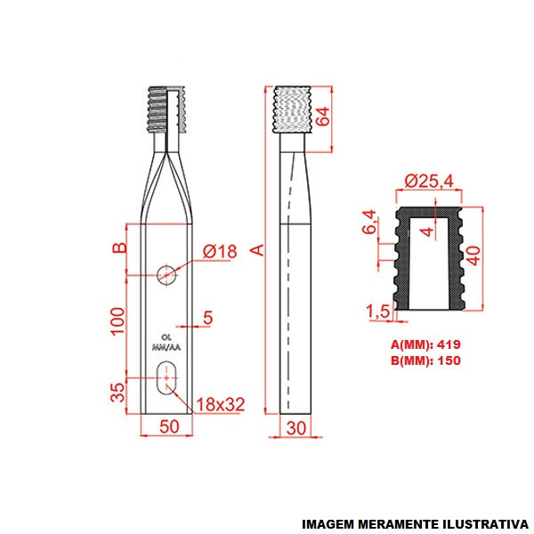 Pino Topo Galvanizado a Fogo para Isolador 25 kV 419 mm com Rosca 35 mm