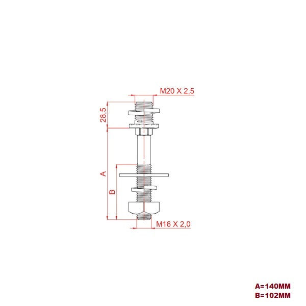 Pino Cruzeta Galvanizado a Fogo para Isolador Pilar 25 kV 140 mm com Rosca M20