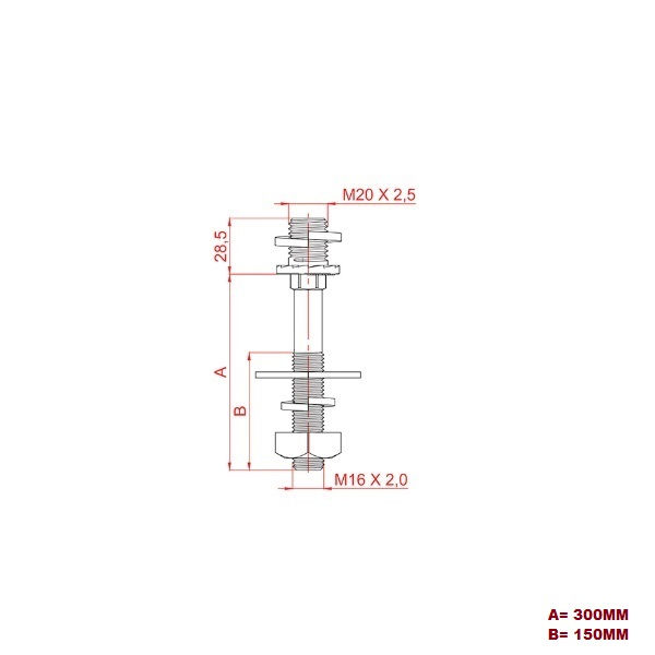 Pino Cruzeta Galvanizado a Fogo para Isolador Pilar 25 kV 300 mm com Rosca M20