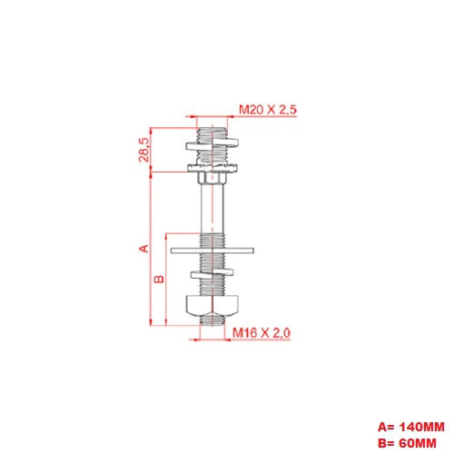 Pino Cruzeta Galvanizado a Fogo para Isolador Pilar 15 kV 140 mm com Rosca M16