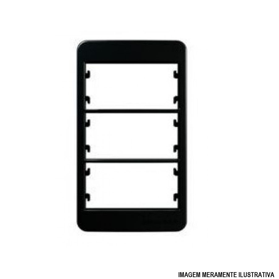 Tampa PVC para 3 Módulos Sllep Ebony Horizontal Preta 4x2 com Suporte