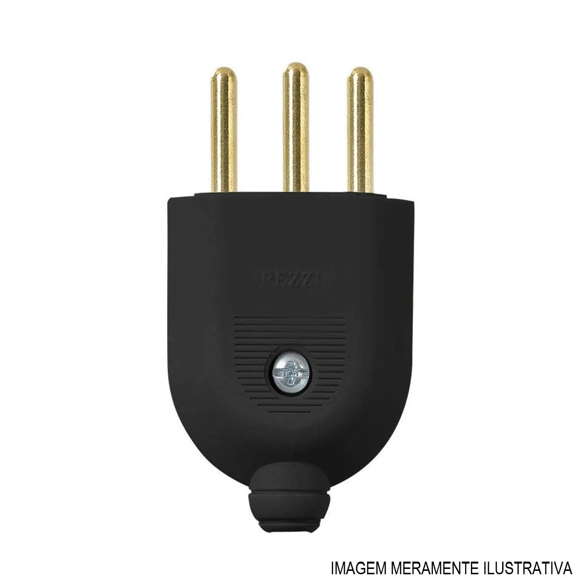 Plugue Macho 2P+T 10A 250VCA PVC Preto com Prensa Cabo