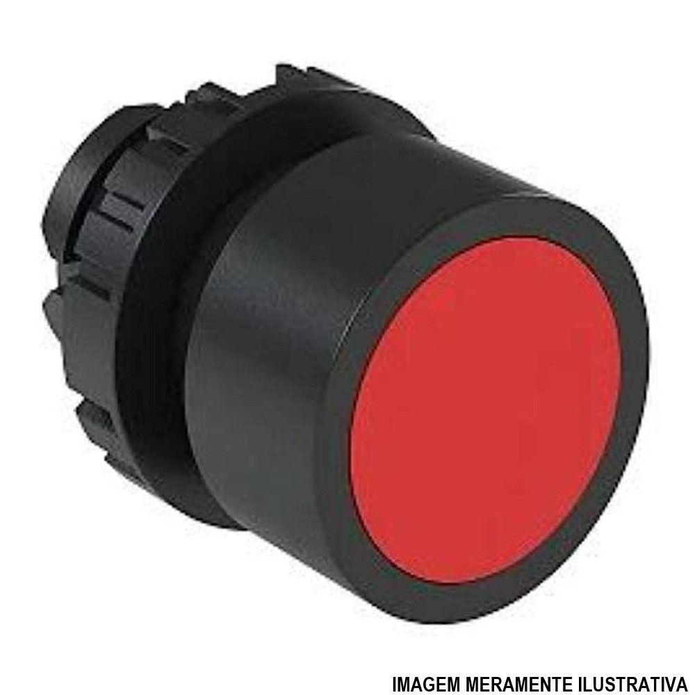 Botão Botão Pulsador PVC Faceado 22,00 mm Vermelho Aro Preto com Elemento 1NF Opaco sem Gravação IP66
