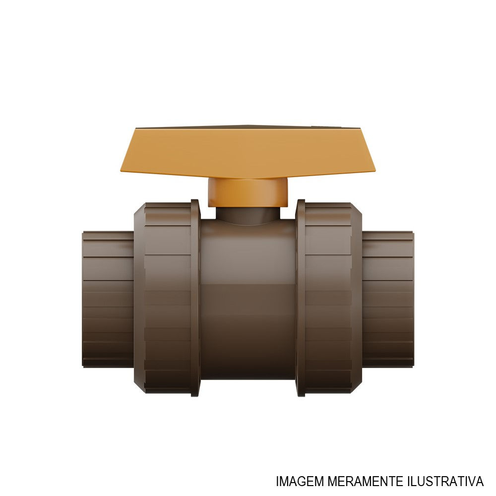 Registro PVC Esfera Borboleta Soldável 75 mm Classe 15 Marrom com Duas Porcas Água Fria