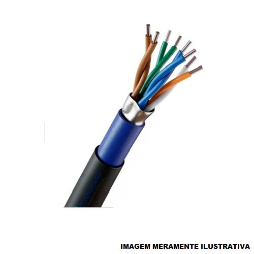 Cabo Cobre Lógico PVC Blindado 4 Pares 24 AWG FTP CAT5E Interna/Externa CM Preto