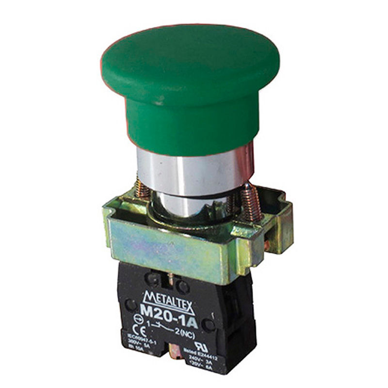 Botão Botão Pulsador Metálico Cogumelo 22,00 mm Amarelo Aro Redondo com Elemento 1NA Opaco sem Gravação