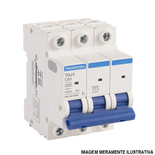 Disjuntor Termomagnético Fixo Tripolar TDJ3 C 63A 5 KA/3 KA 220/380VCA DIN