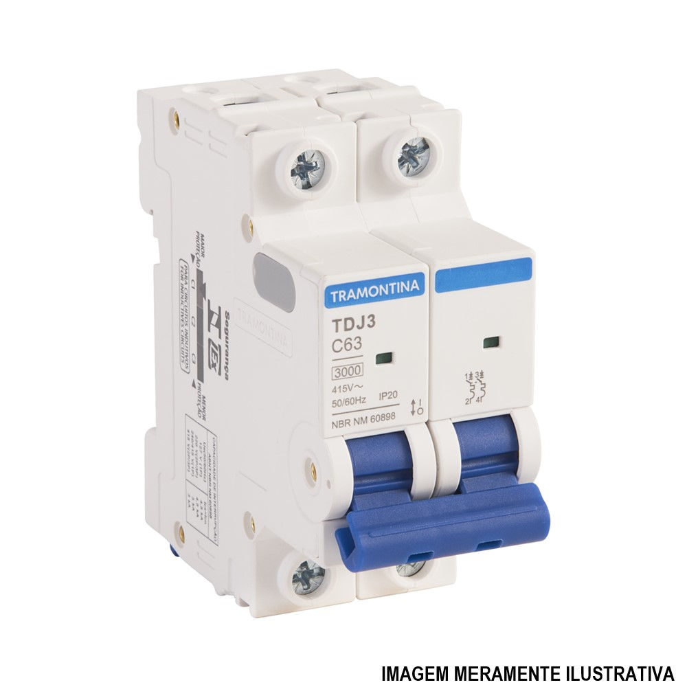Disjuntor Termomagnético Fixo Bipolar TDJ3 C 63A 5 KA/3 KA 220/380VCA DIN