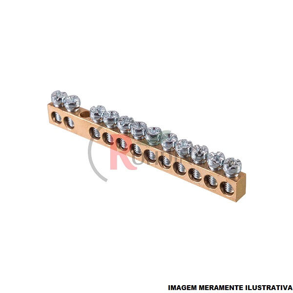 Barramento Cobre Neutro/Terra sem Suporte 16 mm com 12 Furos