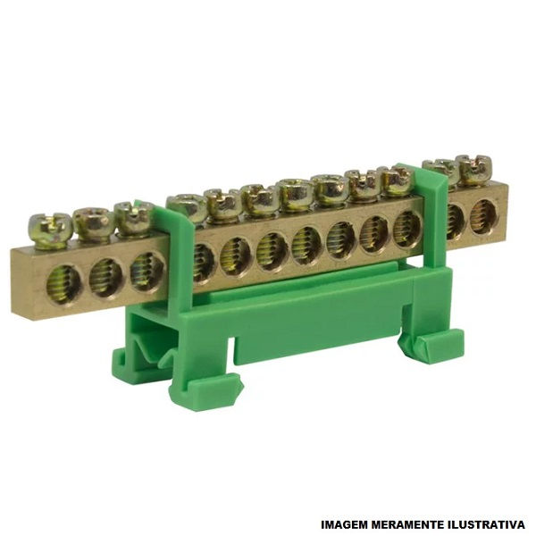 Barramento Cobre Terra com Suporte Verde 16 mm com 12 Furos