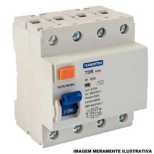Interruptor dr Tetrapolar 6 KA 220/400VCA 63A 30 MA DIN Tipo AC Diferencial Residual