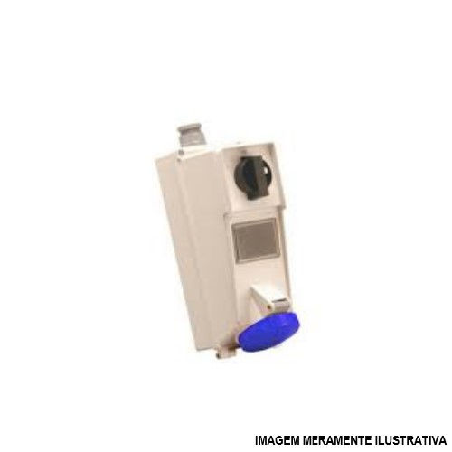 Tomada PVC 3P+T 9H Sobrepor Industrial 32A/200-250VCA com Tampa Azul Surelock com Bloqueio Mecânico IP67
