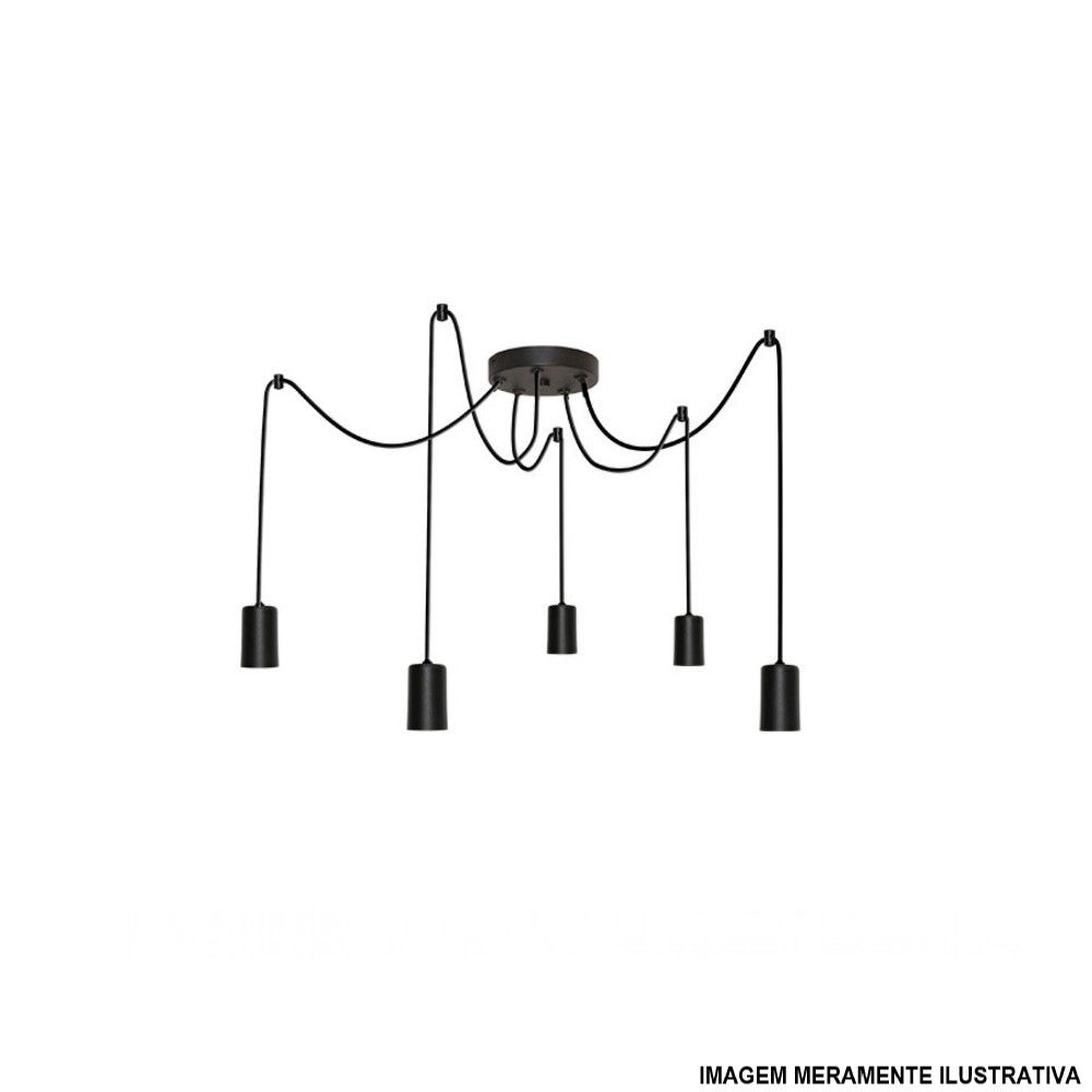 Pendente 5 Pontas com Soquete E27 5x40W 270x120 mm Alumínio Preto Tears com Cabo 1,4 M