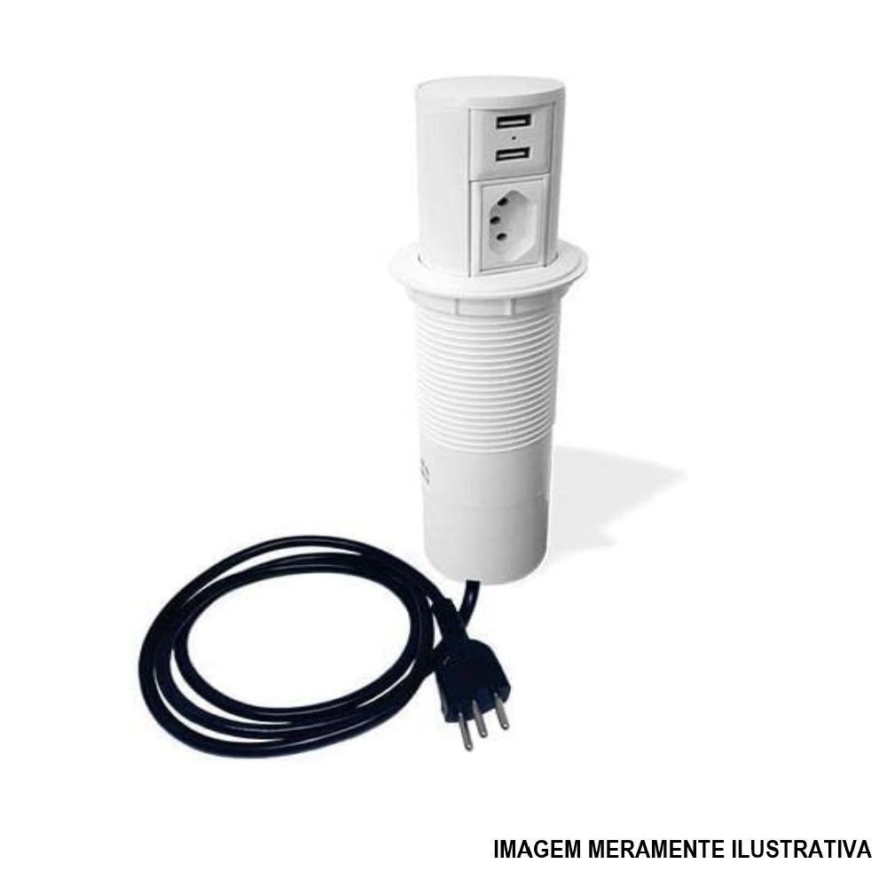 Mini Totem Automático com 1 Tomada 2P+T 20A + 2 USB PVC Branco QTMOV Pratik