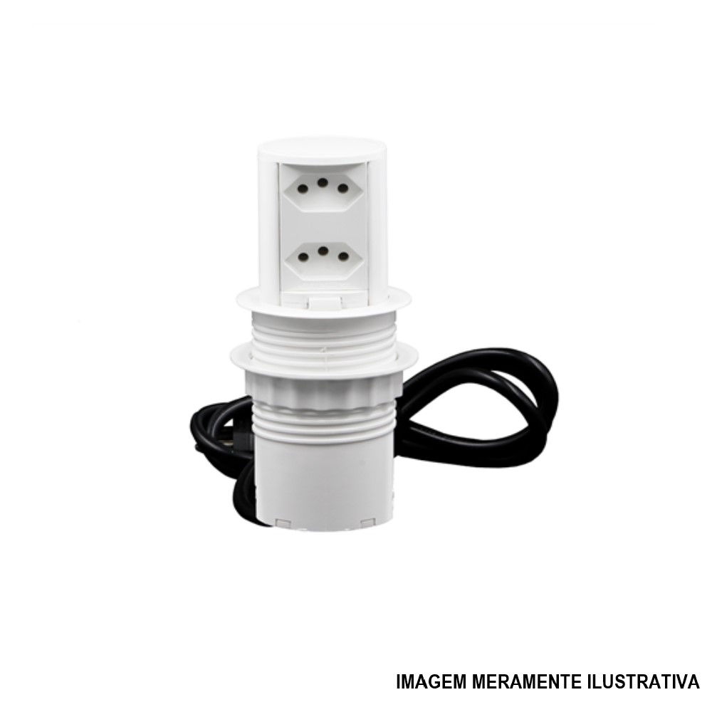 Mini Totem Manual com 2 Tomadas 2P+T 20A PVC Branco QTMOV Pratik