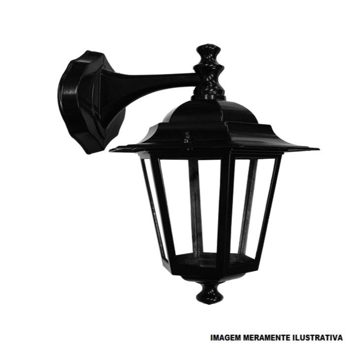 Arandela Sobrepor Colonial 1x60W com Vidro Liso E27 para Lâmpada Preto TLF27