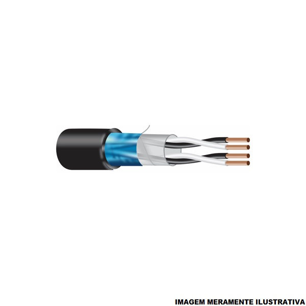 Cabo Cobre Isolado PVC/E 105G 300V 2 Pares 1,50 mm² Instrumentação Blindado Preto NBR 10300 Classe 2 com Fita Aluminio+Dreno
