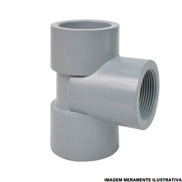 Te CPVC Soldável 1.1/2" com Rosca Central Fêmea Corzan SCH80 Cinza Industrial