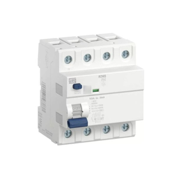 Interruptor dr Tetrapolar 10 KA 220/400VCA 63A 30 MA DIN Tipo a Diferencial Residual