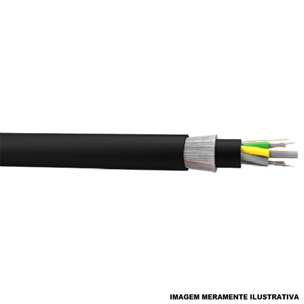 Cabo Fibra Óptica Revestida Monomodo 12F PVC Geleado 10,90 mm Fibra de Vidro Preto NR CFOA-sm-Ddr-g 012FO
