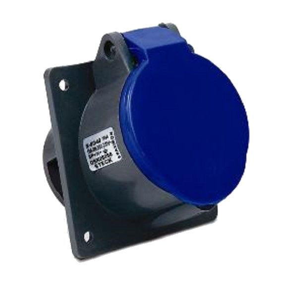 Tomada PVC 2P+T 6 Horas Embutir Industrial 32A/220VCA Com Tampa Azul Brasikon