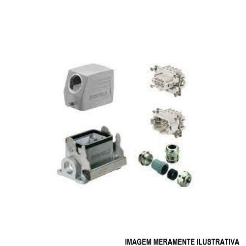 Conjunto Tomada Multipolar Blindada 16A Carcaça M20 com Saída Lateral 6 Polos com Prensa Cabo Metálico Base Baixa sem Tampa com Trava Frontal