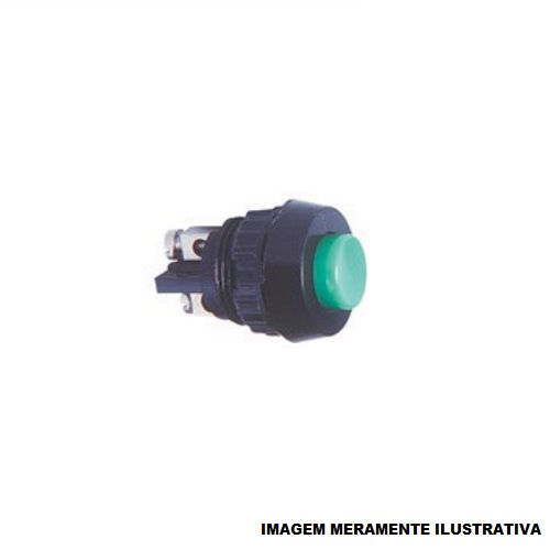 Botão Botão Pulsador PVC Saliente 15,00 mm Verde Aro Preto com Elemento 1NA Opaco sem Gravação