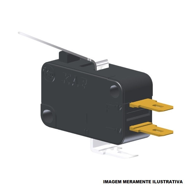 Fim de Curso Microrruptor MV7 15A 250VCA Corpo PVC Caixa Estreita com Alavanca e Dobradiça 1NA+1NF