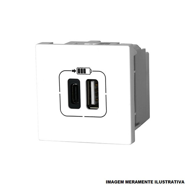 Módulo Módulo Carregador USB 2.0 3,0A 127/220VCA PVC Tipo A+C Branco Linha Pial PLUS Mais 2 Portas