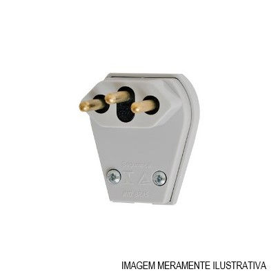 Plugue Macho 90G 2P+T 10A 250VCA PVC Cinza com Prensa Cabo