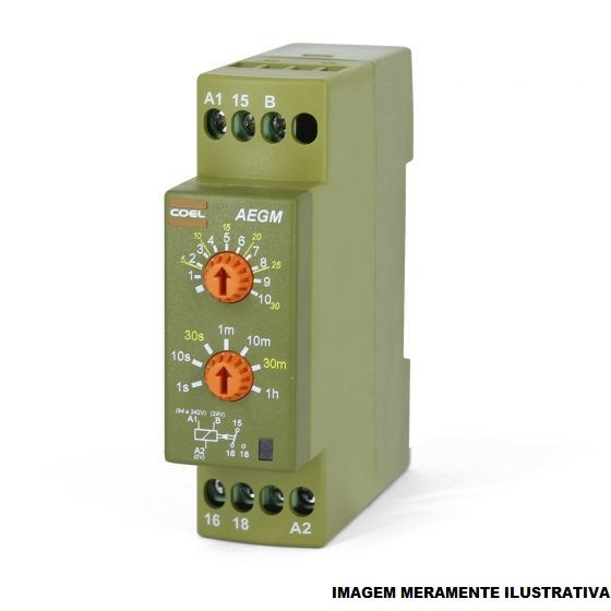 Relé Tempo Relé Tempo com Retardo/Pulso Energização Aegm 1S-60MIN 94-242VCA/24VCA/CC 1 Contato Reversível (NAF) 50/60 Hz