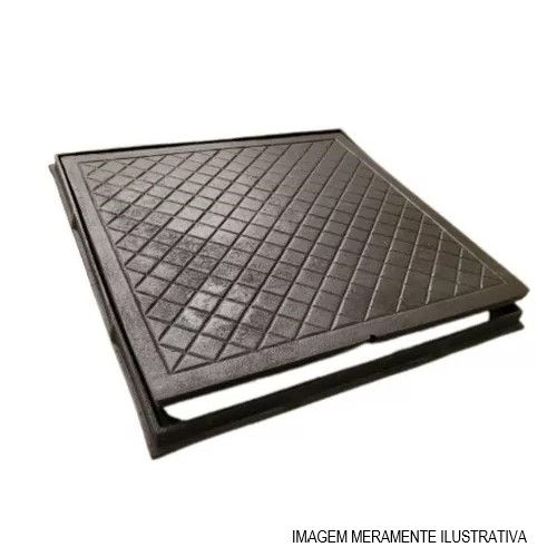 Tampa Ferro Fundido Quadrada para Caixa Inspeção 500x500 mm com Caixilho com Aro e sem Escrita
