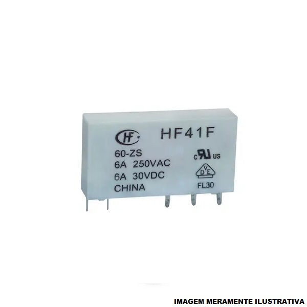 Relé Miniatura Relé Miniatura para Acoplador Relé HF41F 6A 220VCA 1 Contato Reversível Estreito sem Base Largura 6,2 mm sem LED