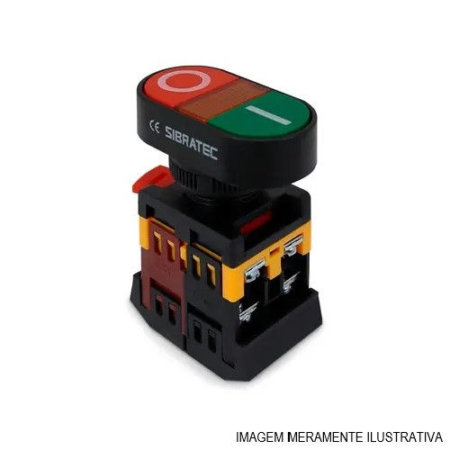 Botão Botão Duplo PVC Faceado Verde/Vermelho Aro Preto com Elemento 1NA+1NF Iluminado com Gravação I/O 24VCC/VCA