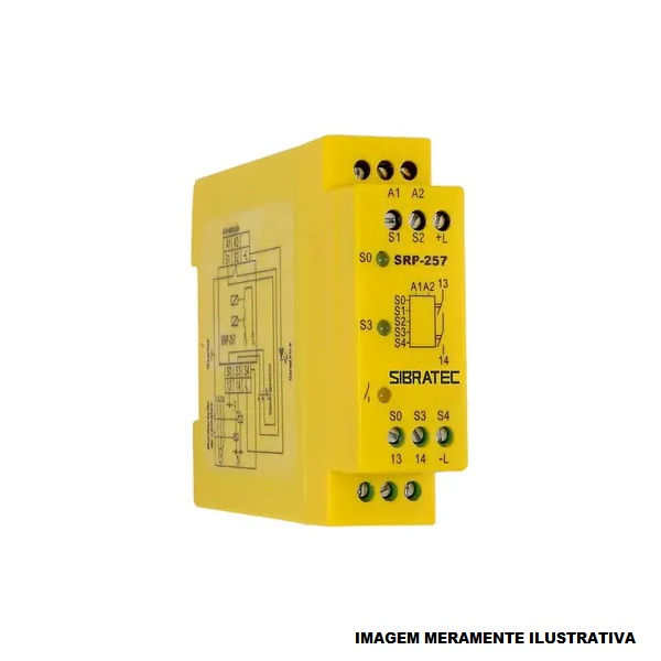 Relé Segurança Relé Segurança SRP-257 24VCA/CC 1NF Fixação Trilho DIN para Parada de Emergência