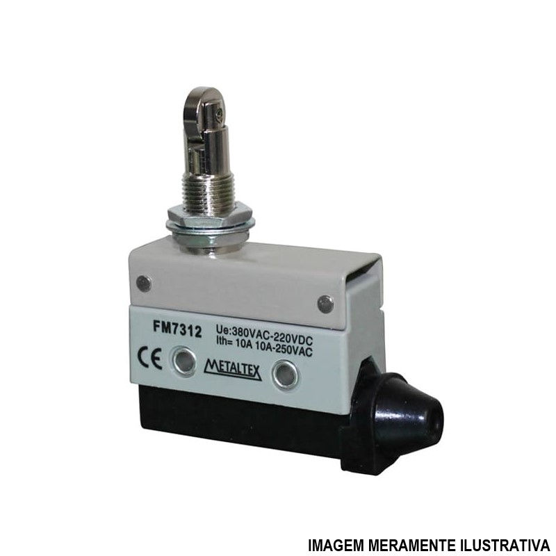 Fim de Curso Ação Rápida FM7 10A 250VCA Corpo PVC Caixa Estreita com Rolete para Painel 90G 1 Contato Reversível