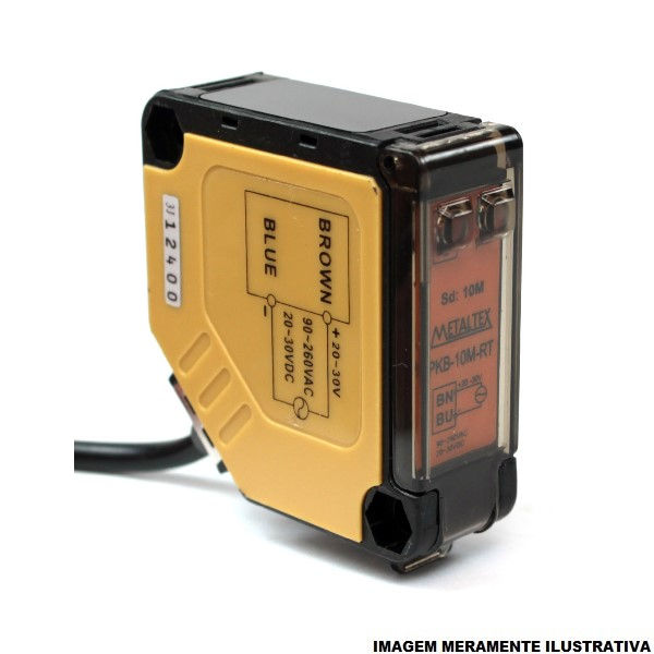 Sensor Fotoelétrico Barreira com LED Retangular 90-260VCA/20-30VCC 1NA Alcance 10 M com Cabo 2 M IP65