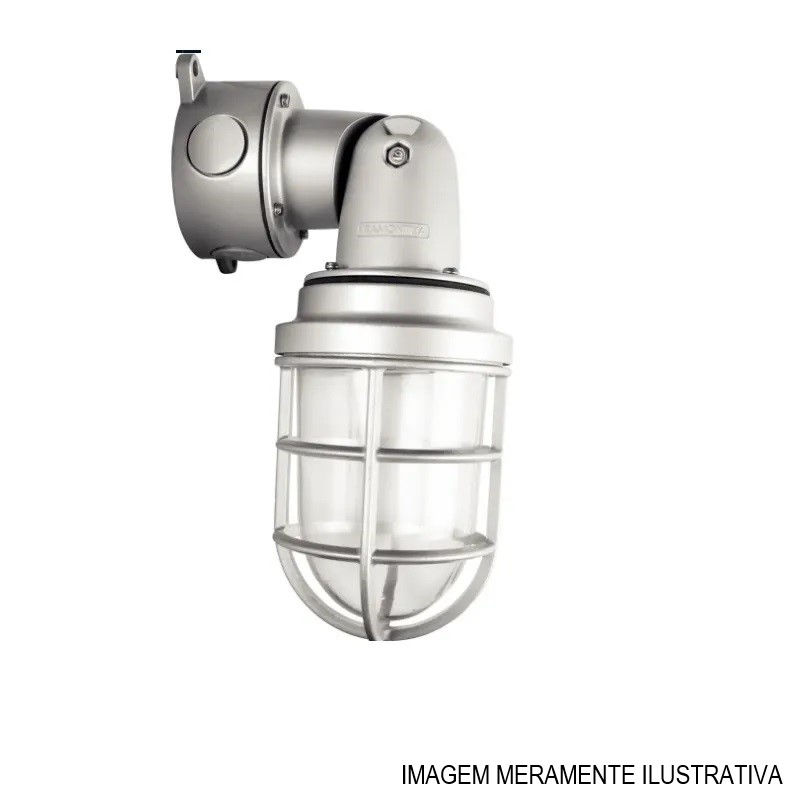 Arandela Industrial Blindada Articulável 1x300W Alumínio com Soquete E27 com Difusor Vidro e Grade IP66 Luminária