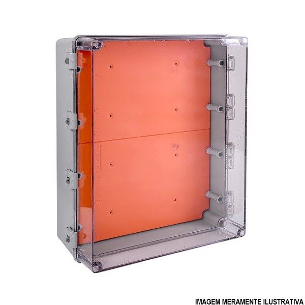 Quadro de Comando PVC 450x300x150 mm sem Flange Cinza IP68 Porta Transparente Rohdbox