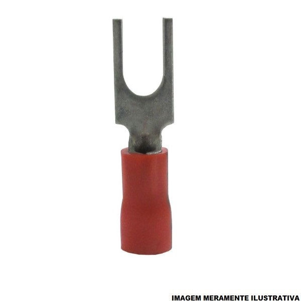 Terminal Cobre Estanhado a Compressão Garfo Pre-Isolado 0,50-1,50 mm² com 1 Furo M4 Vermelho