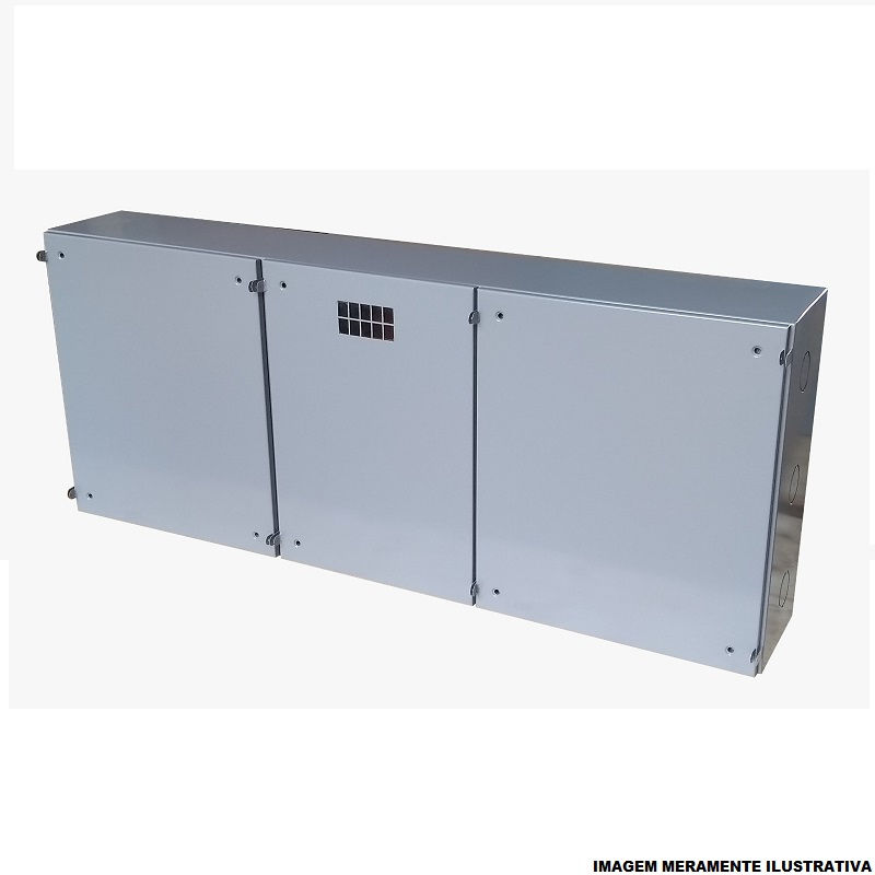 Caixa Medidor Trifásica Sobrepor Chapa (A)700x(L)1500x(P)200 mm Cinza Fixo com Visor Padrão Equatorial