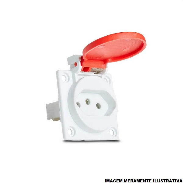 Tomada PVC 2P+T Embutir Industrial 10A/250VCA com Tampa Vermelha Quasar