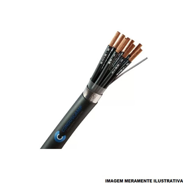 Cabo Cobre Isolado PVC 70G 500V 8x 1,00 mm² Controle Blindado Preto NBR 7289 Classe 5 Vias Numeradas com Fita Aluminio+Dreno