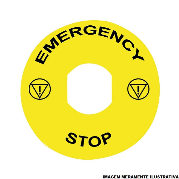 Identificador Redondo PVC Emergency Stop para Botão 90 mm Amarelo