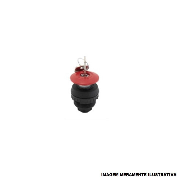 Botão Botão Emergência PVC Cogumelo 30,00 mm Vermelho Aro Preto sem Elemento Opaco com Chave Padrão Yale IP65