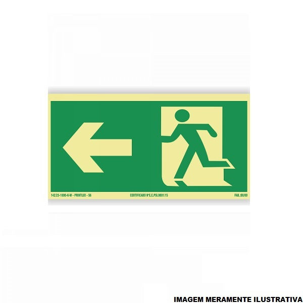 Placa Sinalização Saída com Boneco Esquerda PVC 120x240 mm Fotoluminescente/Verde