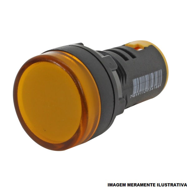 Sinaleiro Led PVC Faceado Lente Lisa com LED 22 mm 12VCA/CC Amarelo