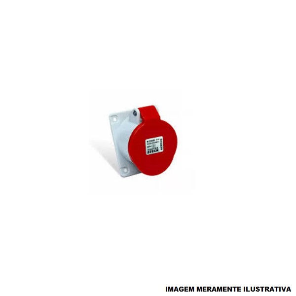 Tomada PVC 3P+T 6H Embutir Industrial 16A/380/415VCA com Tampa Vermelho Quasar IP67