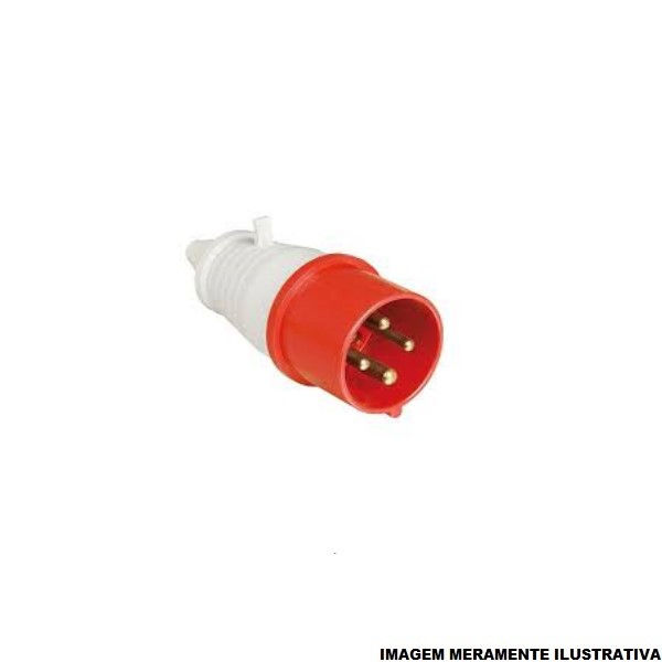Plugue Industrial 3P+T 32A 380VCA Vermelho 6H PVC IP44